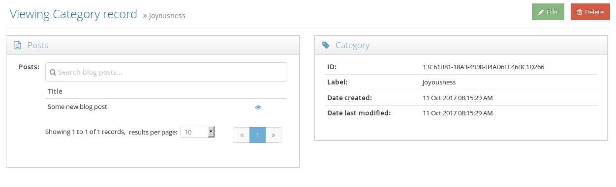 Screenshot showing example data view with a custom group decorated with custom labelling