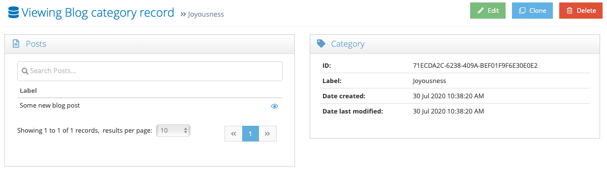 Screenshot showing example data view with property field title is hidden