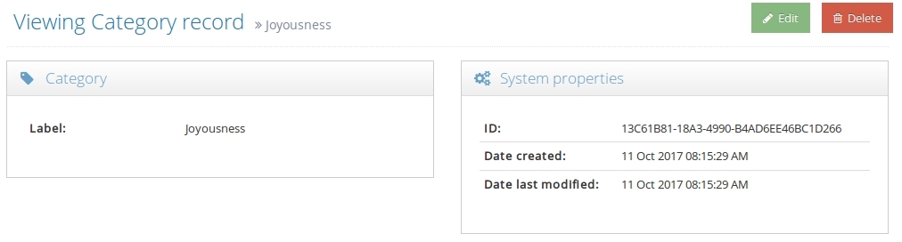 Screenshot showing example data view with standard groups