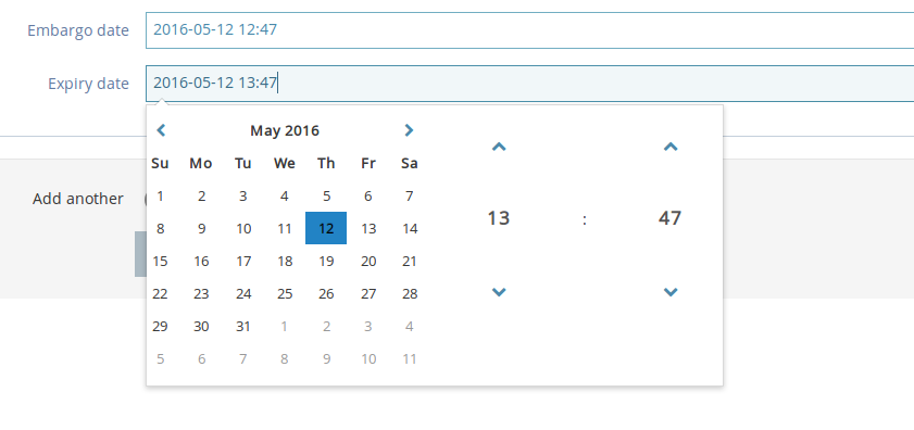 Screenshot of a date and time picker