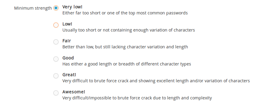 Screenshot of password strength picker