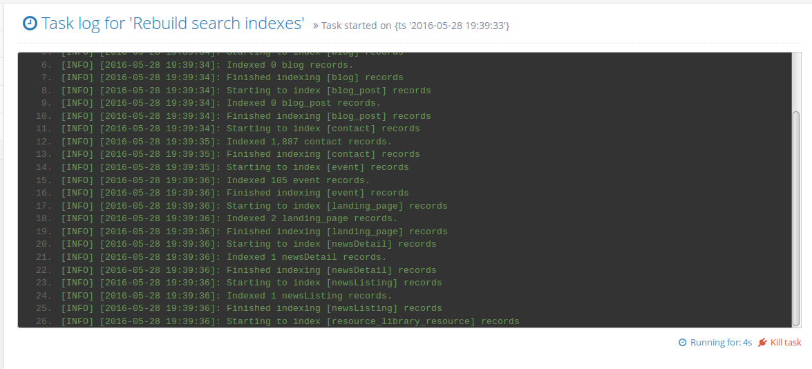 Screenshot of taskmanager live log